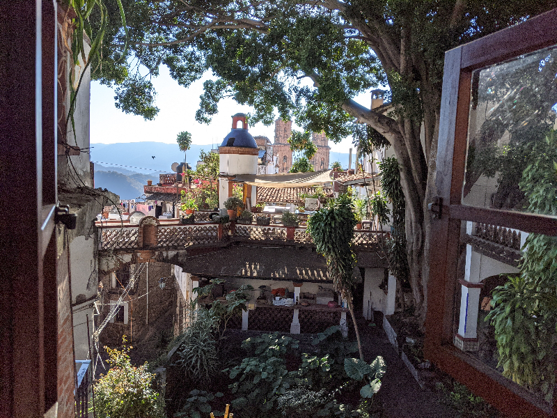 View from the window at Casa Spratling to the Santa Prisca church