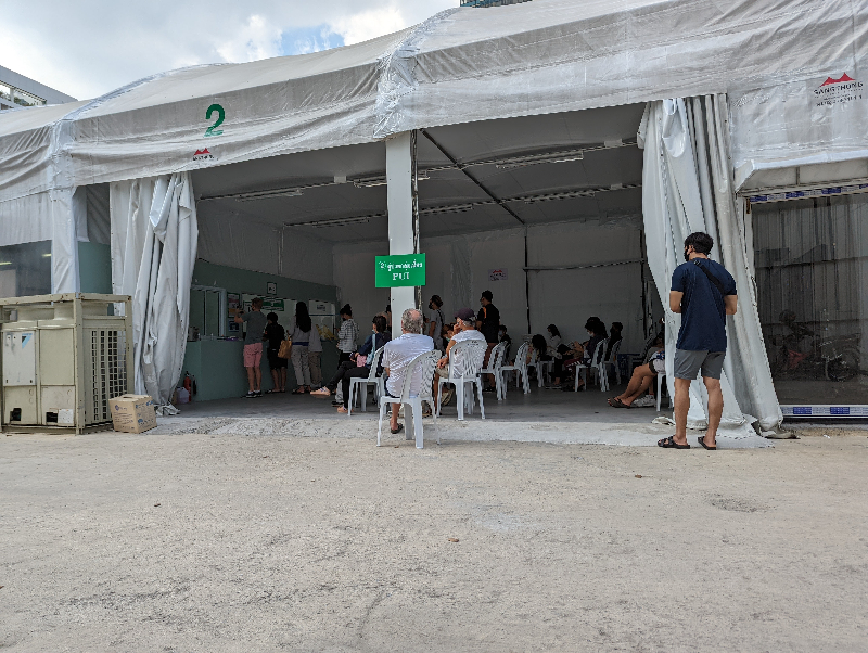 Crowded Covid testing tent